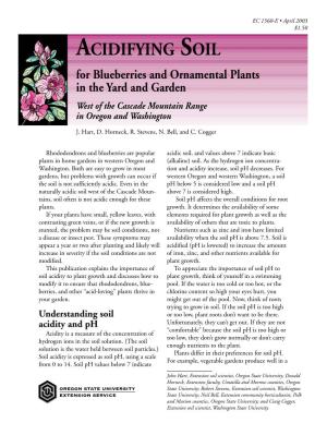 ACIDIFYING SOIL for Blueberries and Ornamental Plants in the Yard and Garden West of the Cascade Mountain Range in Oregon and Washington