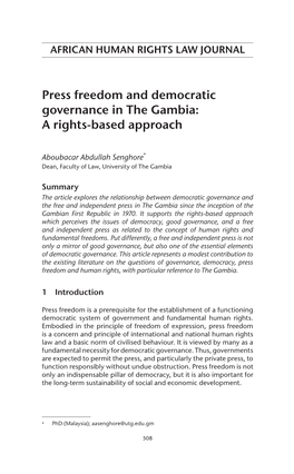 Press Freedom and Democratic Governance in the Gambia: a Rights-Based Approach