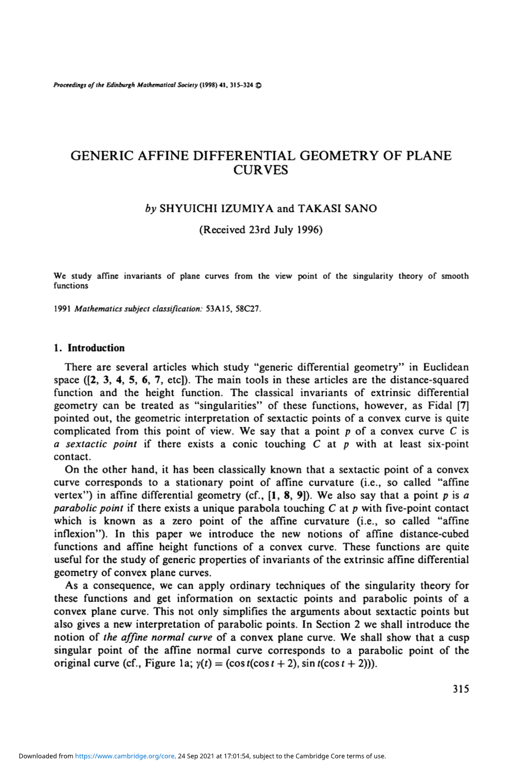 Generic Affine Differential Geometry of Plane Curves