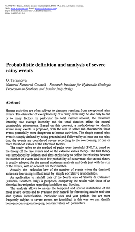 Probabilistic Definition and Analysis of Severe Rainy Events