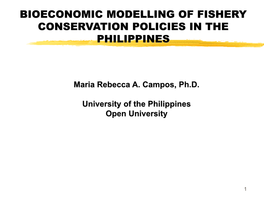 Bioeconomic Modelling of Fishery Conservation Policies in the Philippines