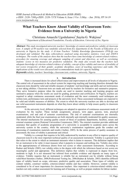 What Teachers Know About Validity of Classroom Tests: Evidence from a University in Nigeria