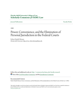Power, Convenience, and the Elimination of Personal Jurisdiction