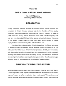 Critical Issues in African American Health