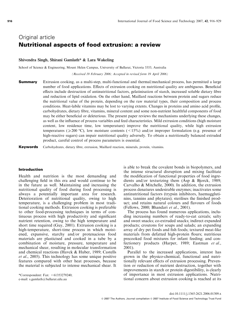 Nutritional Aspects of Food Extrusion: a Review