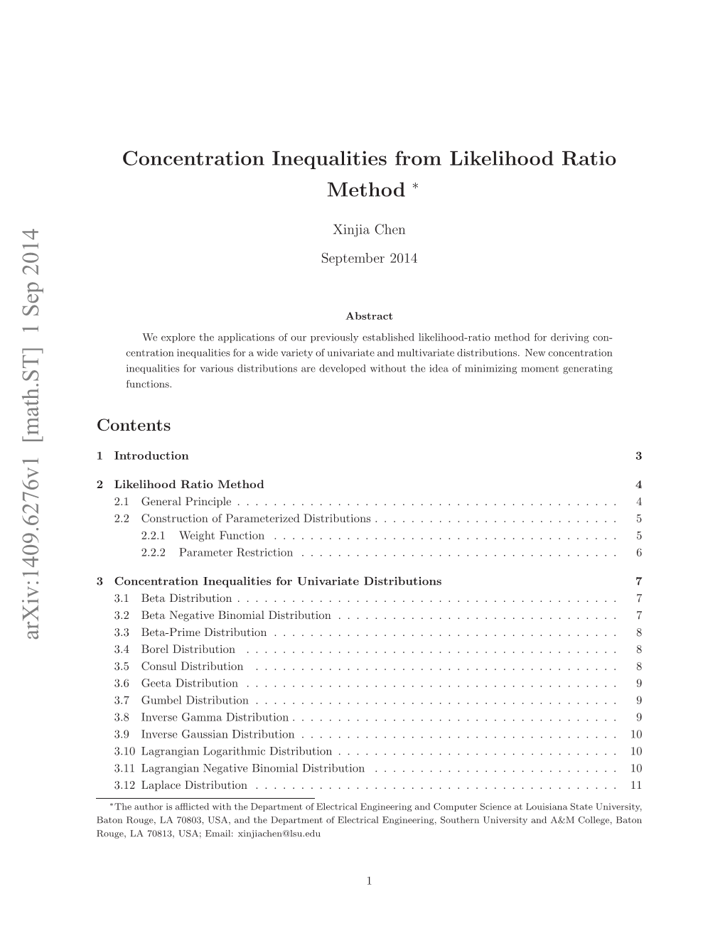 Concentration Inequalities from Likelihood Ratio Method