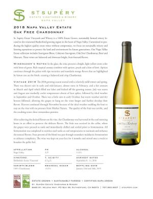 2018 Napa Valley Estate Oak Free Chardonnay