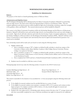 WORTHINGTON SCHOLARSHIP Guidelines for Administration