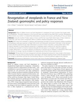 Revegetation of Steeplands in France and New Zealand: Geomorphic and Policy Responses Chris J Phillips1*, Freddy Rey2, Michael Marden3 and Frederic Liébault2