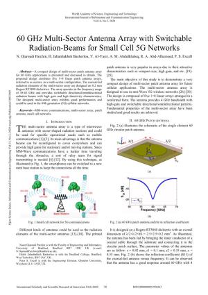 60 Ghz Multi-Sector Antenna Array with Switchable Radiation-Beams for Small Cell 5G Networks N