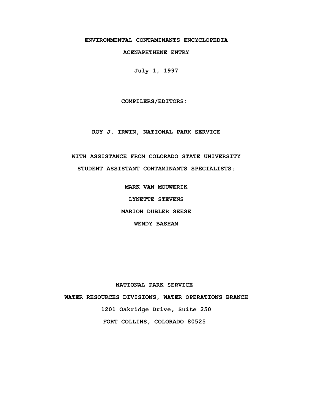 Acenaphthene Environmental Summary