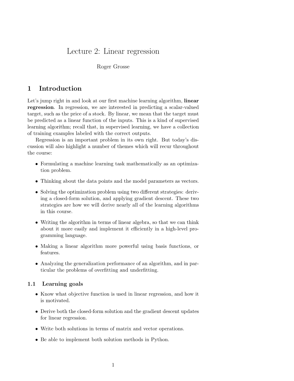 Lecture 2: Linear Regression