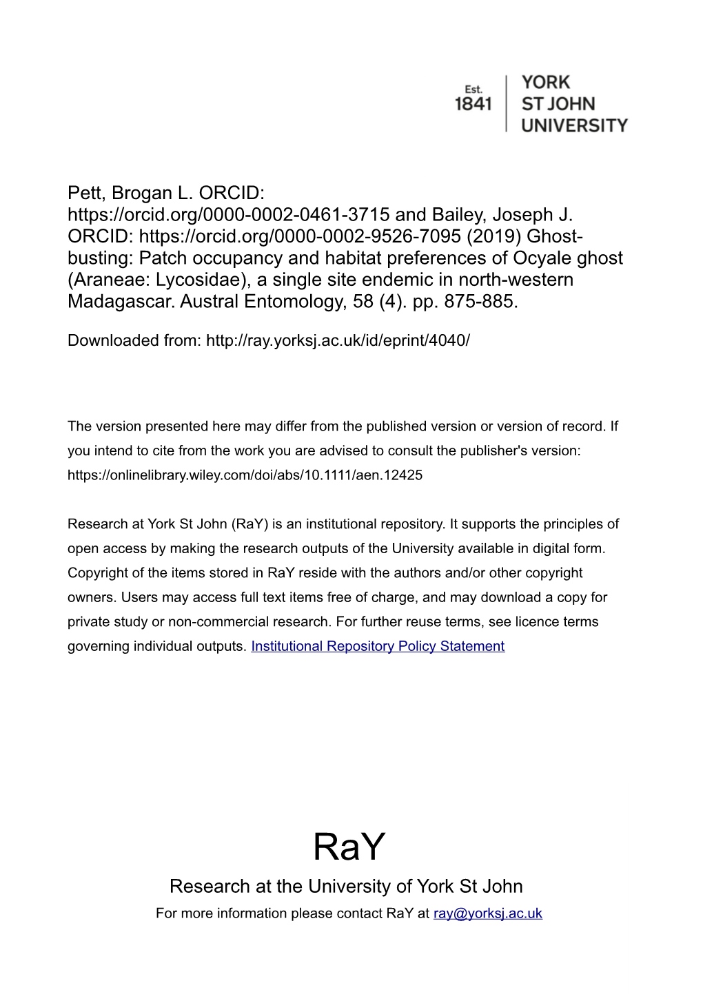 Pett, Brogan L. ORCID: and Bailey, Joseph J