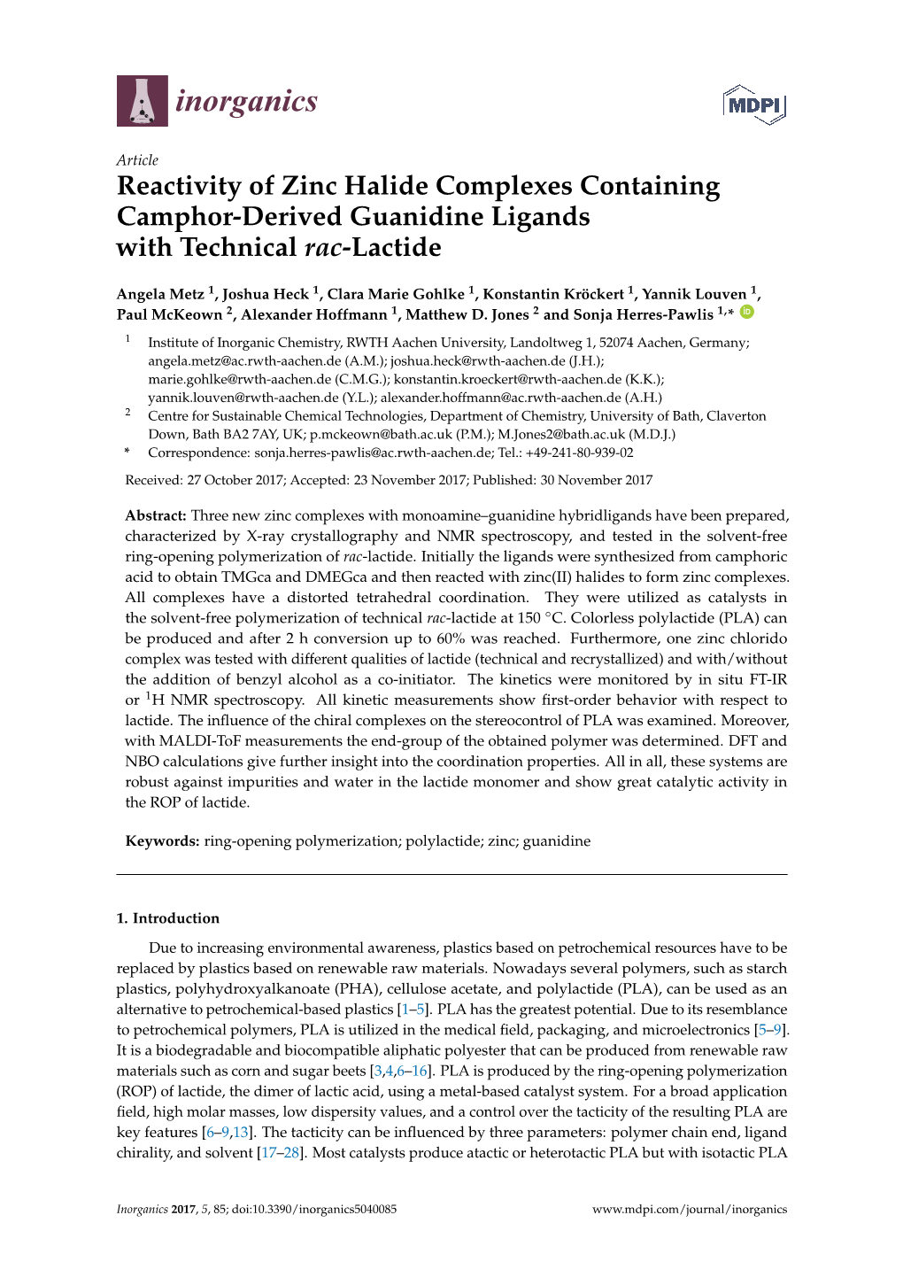 Reactivity of Zinc Halide Complexes Containing Camphor-Derived Guanidine Ligands with Technical Rac-Lactide