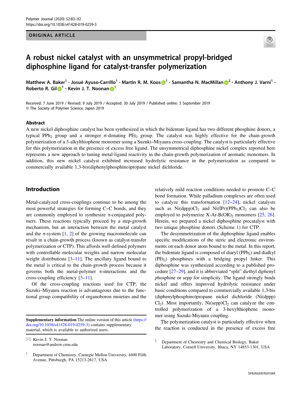 A Robust Nickel Catalyst with an Unsymmetrical Propyl-Bridged Diphosphine Ligand for Catalyst-Transfer Polymerization