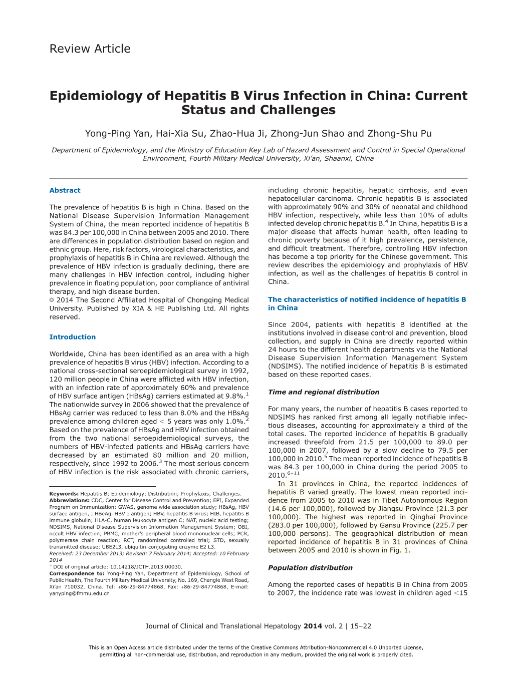 Epidemiology of Hepatitis B Virus Infection in China: Current Status and Challenges