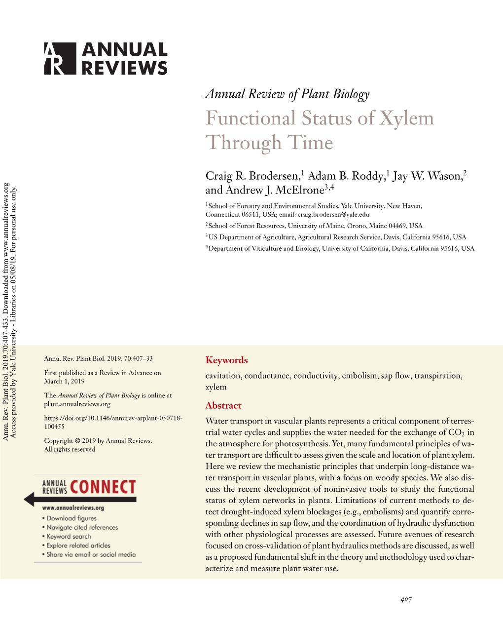 Functional Status of Xylem Through Time