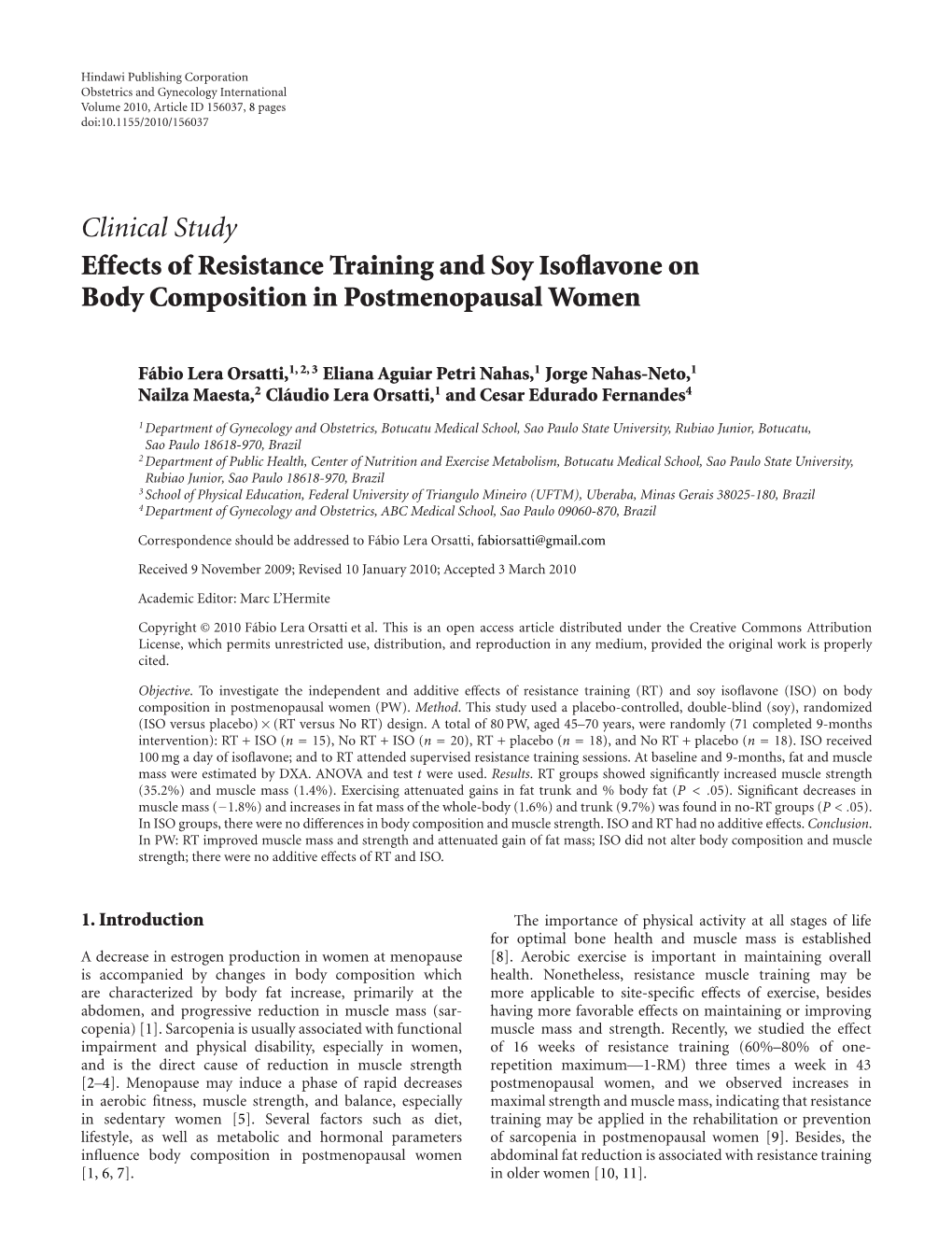 Clinical Study Effects of Resistance Training and Soy Isoflavone On