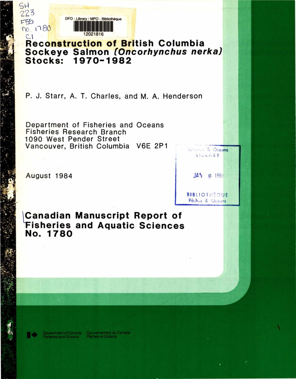 Canadian Manuscript Report of Fisheries and Aquatic Sciences No