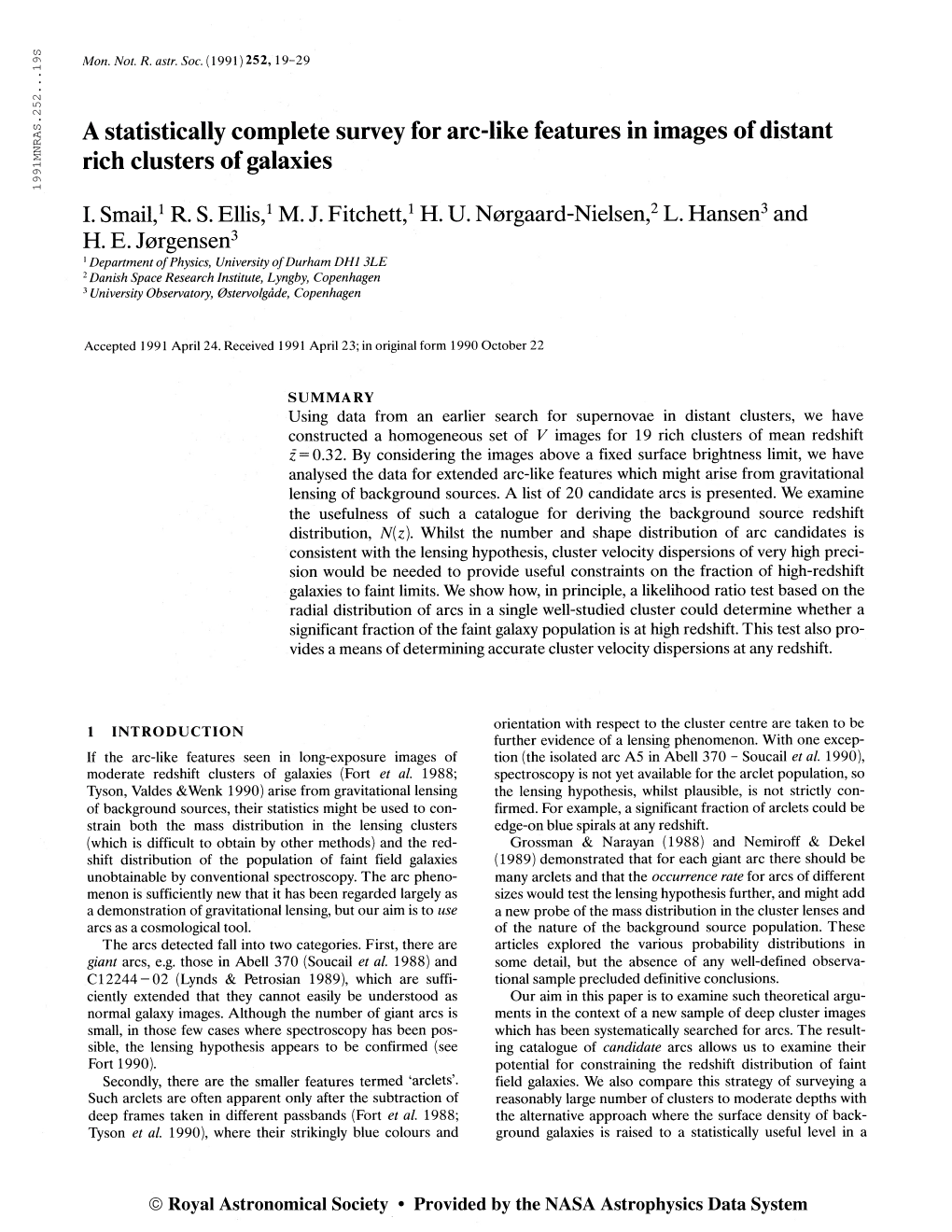 1991MNRAS.252...19S Mon. Not. R. Asir. Soc. (1991)