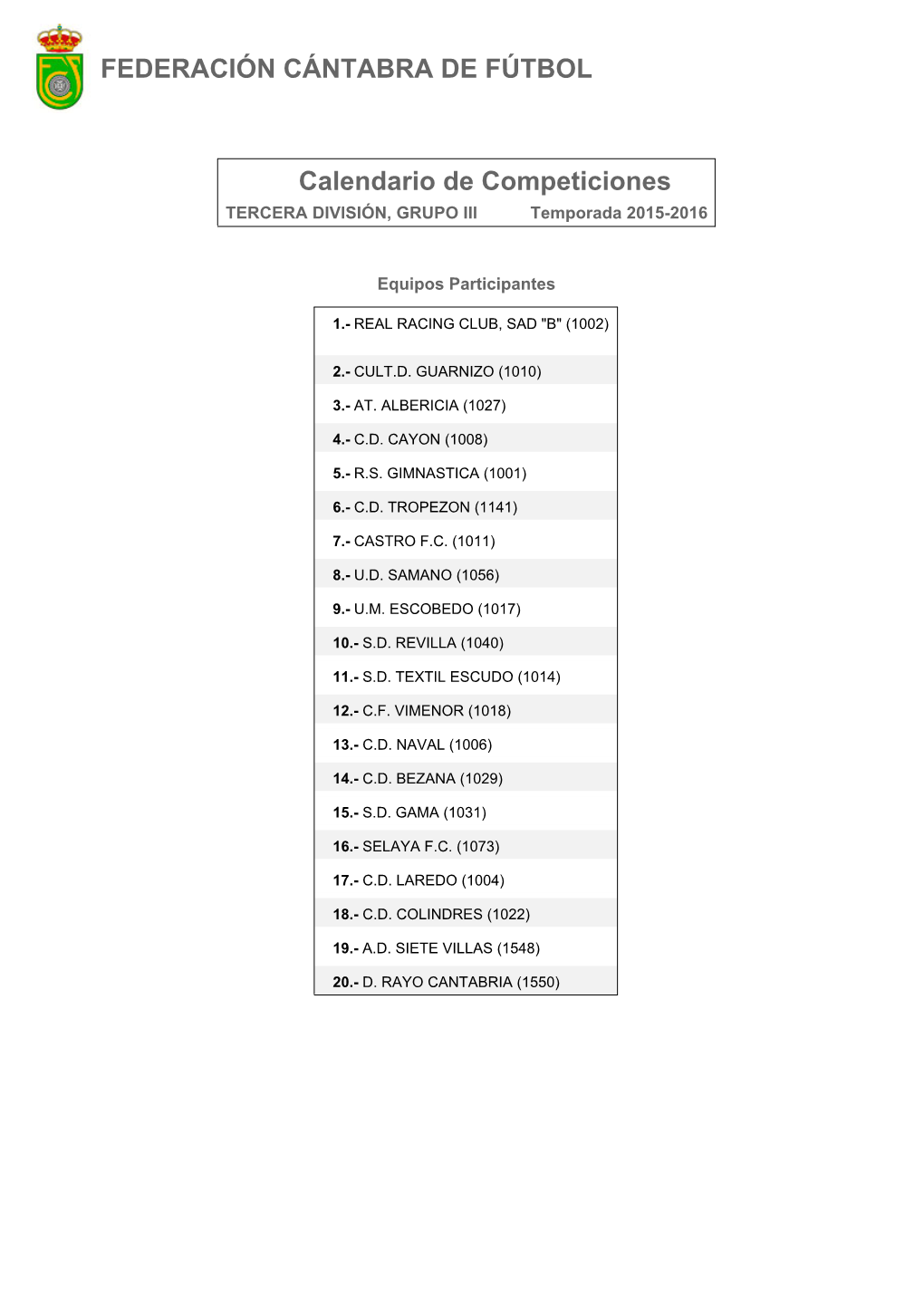 Calendario De Competición