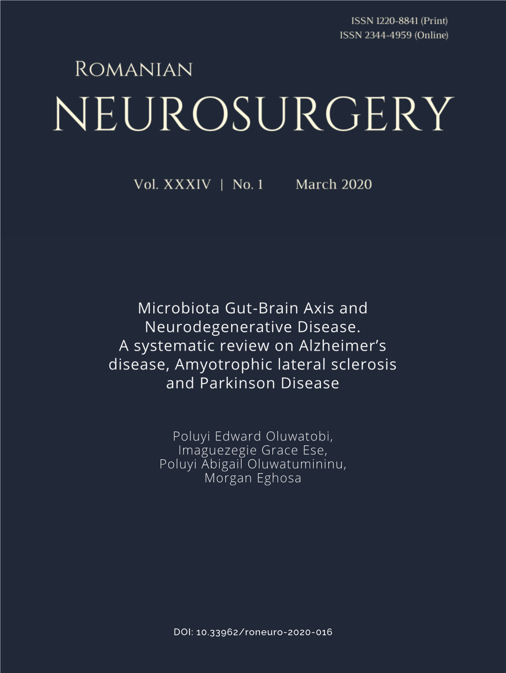 Microbiota Gut-Brain Axis and Neurodegenerative Disease. a Systematic Review on Alzheimer’S Disease, Amyotrophic Lateral Sclerosis and Parkinson Disease