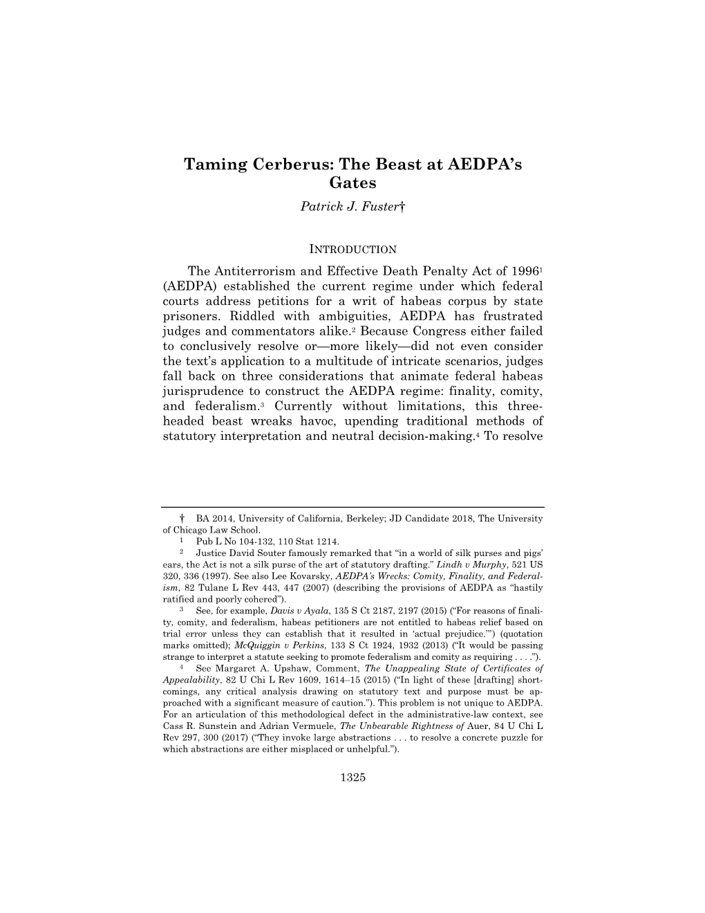 Taming Cerberus: the Beast at AEDPA’S Gates Patrick J