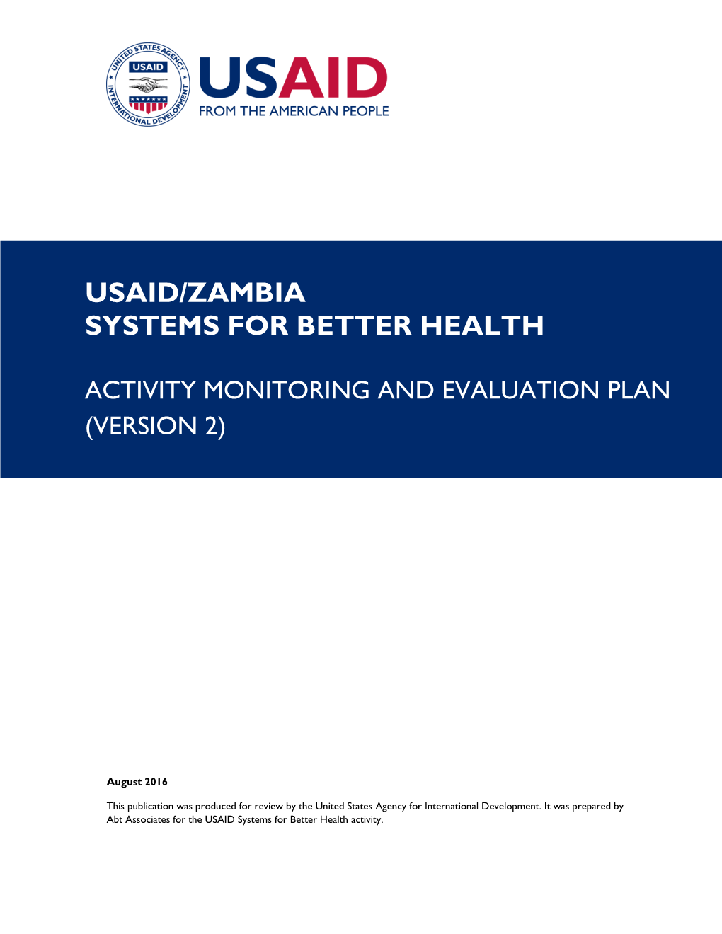 Usaid/Zambia Systems for Better Health