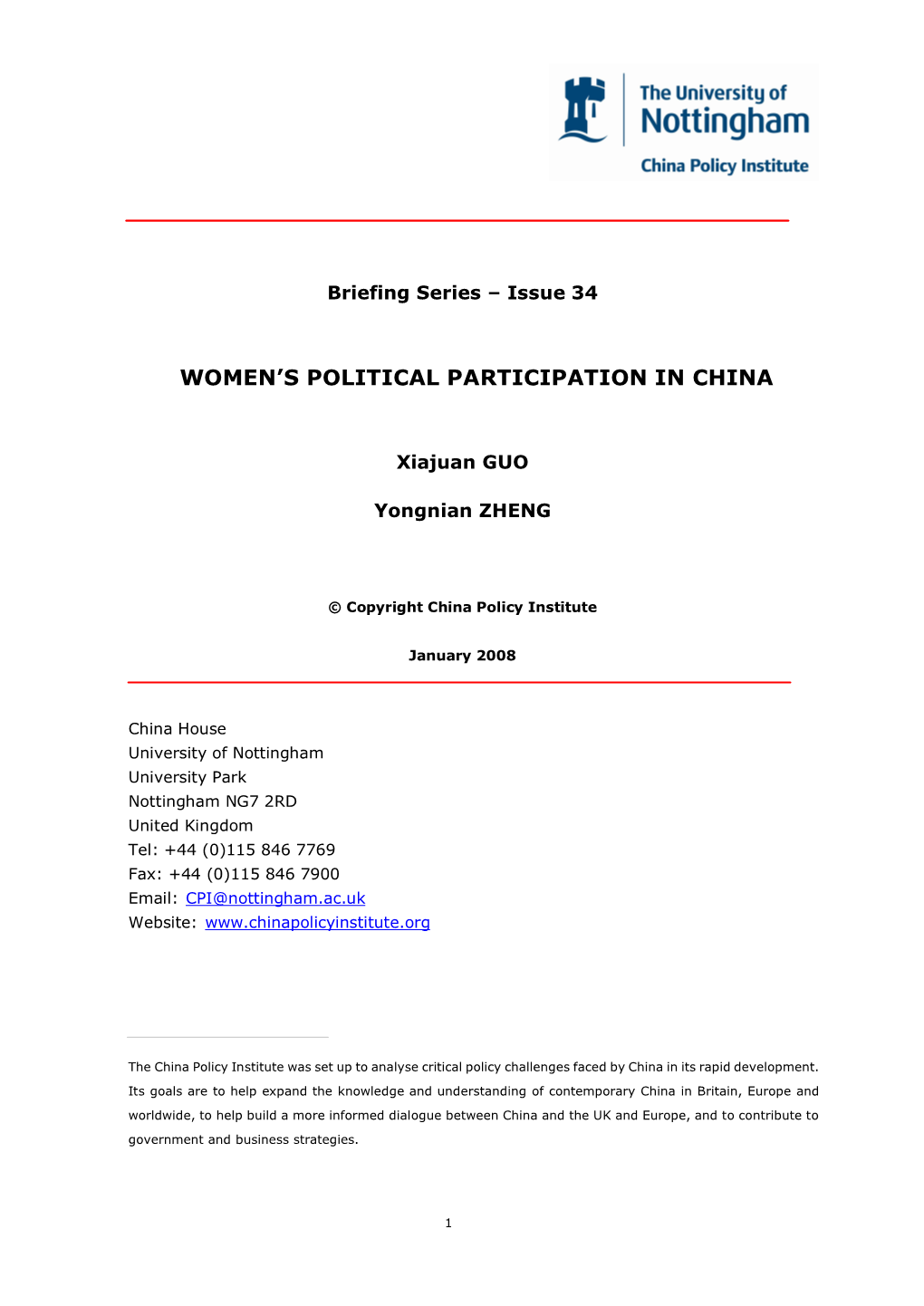 Women's Political Participation in China