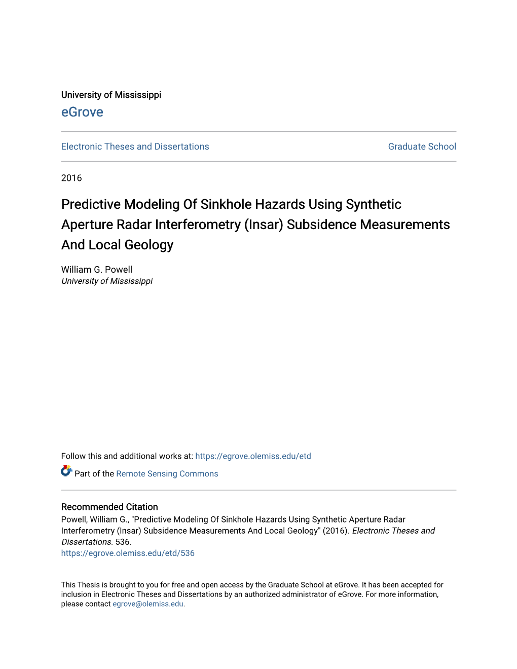 Predictive Modeling of Sinkhole Hazards Using Synthetic Aperture Radar Interferometry (Insar) Subsidence Measurements and Local Geology