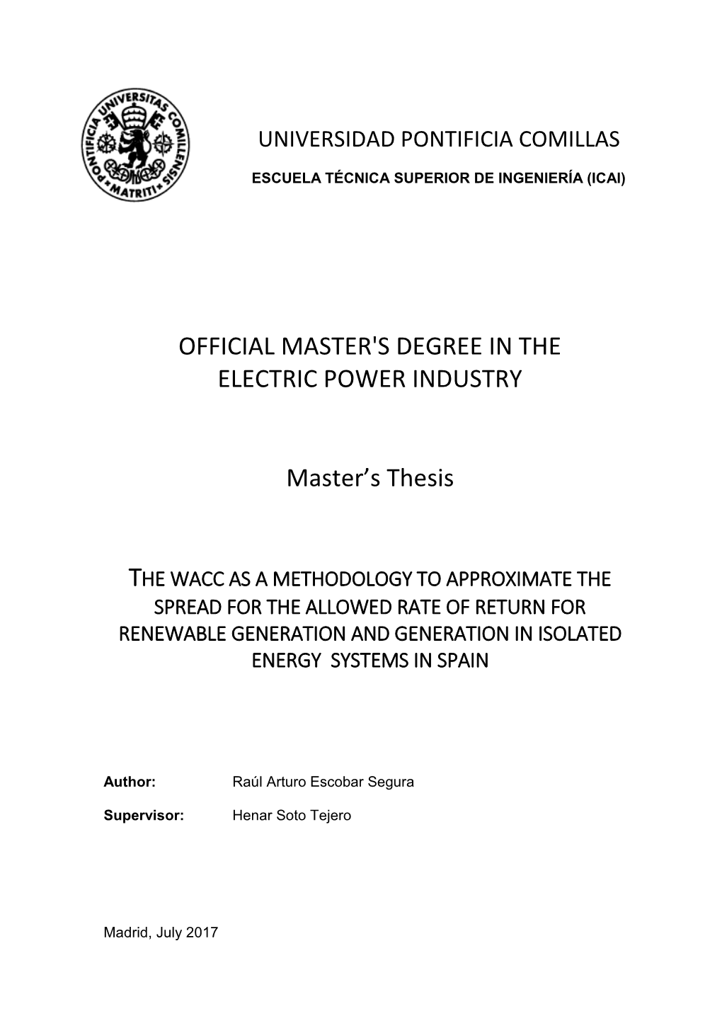 Official Master's Degree in the Electric Power Industry