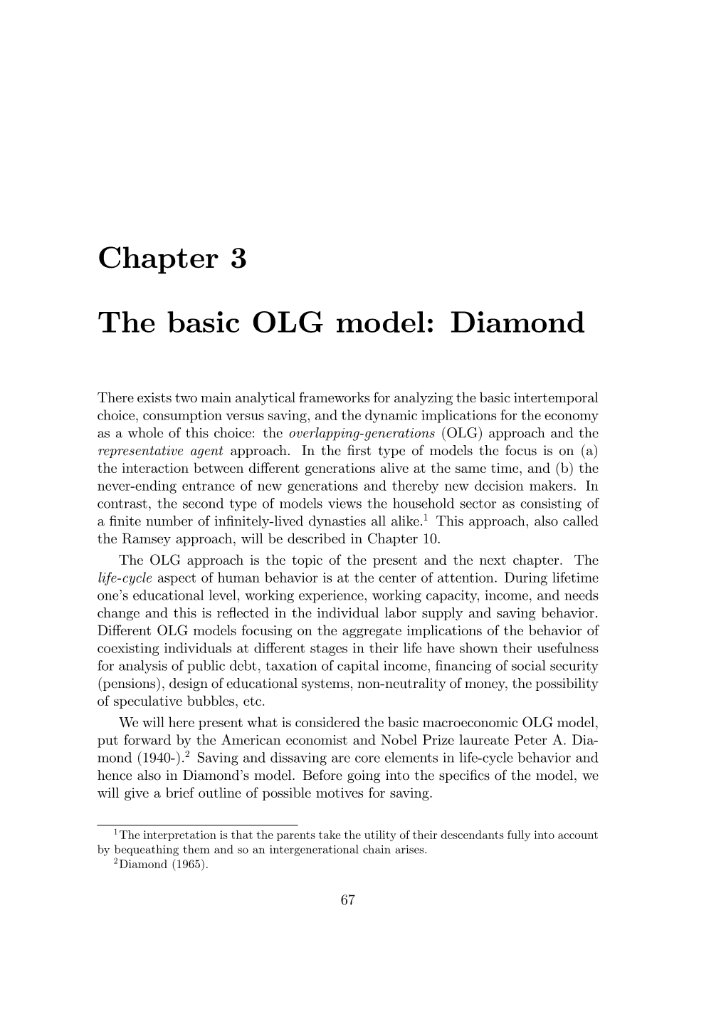 Chapter 3 the Basic OLG Model: Diamond