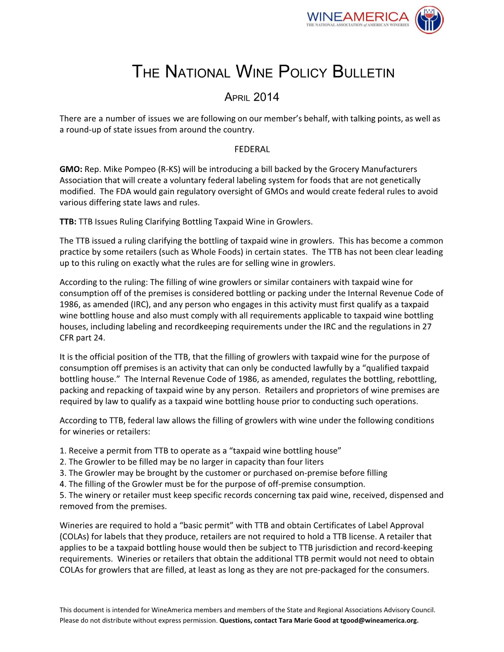 The National Wine Policy Bulletin