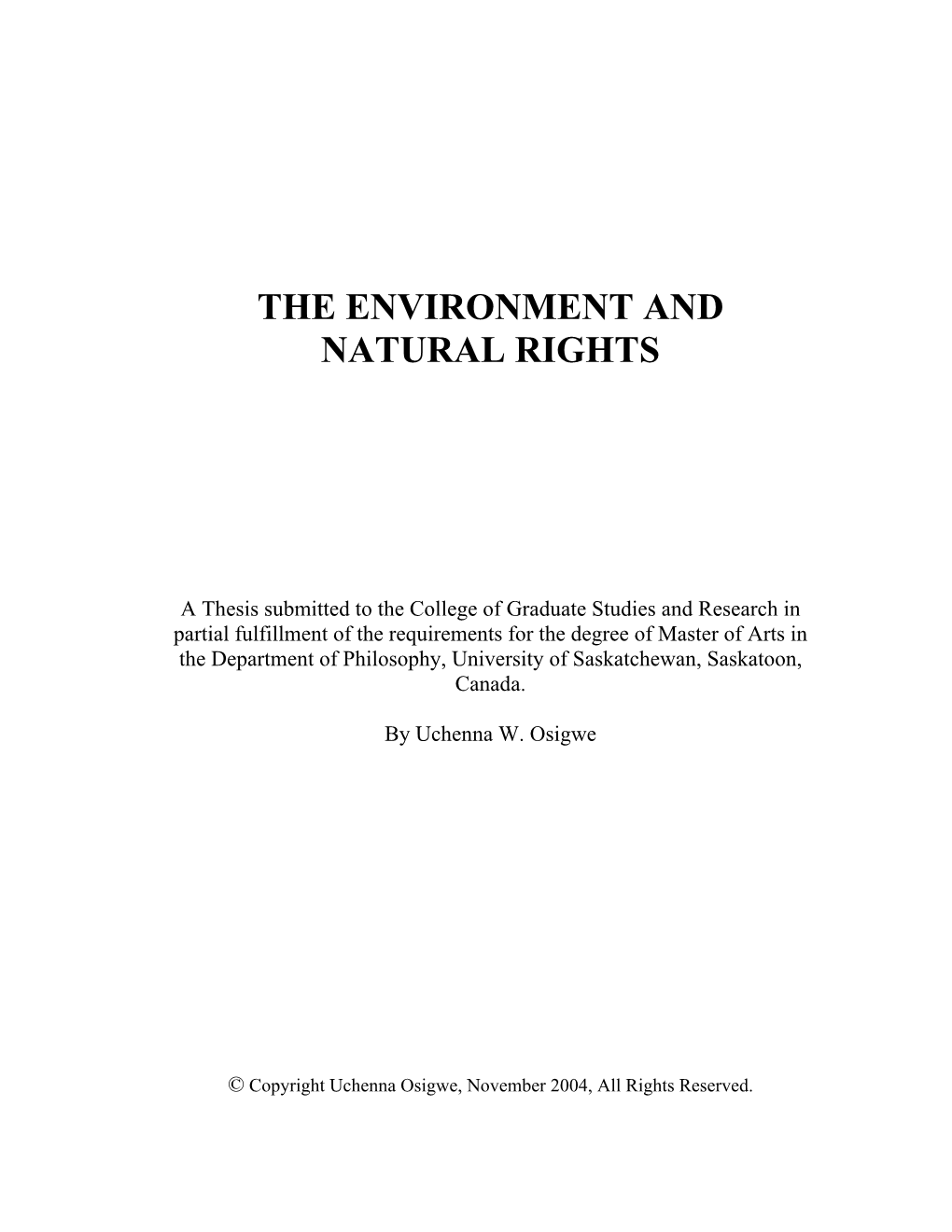 The Environment and Natural Rights