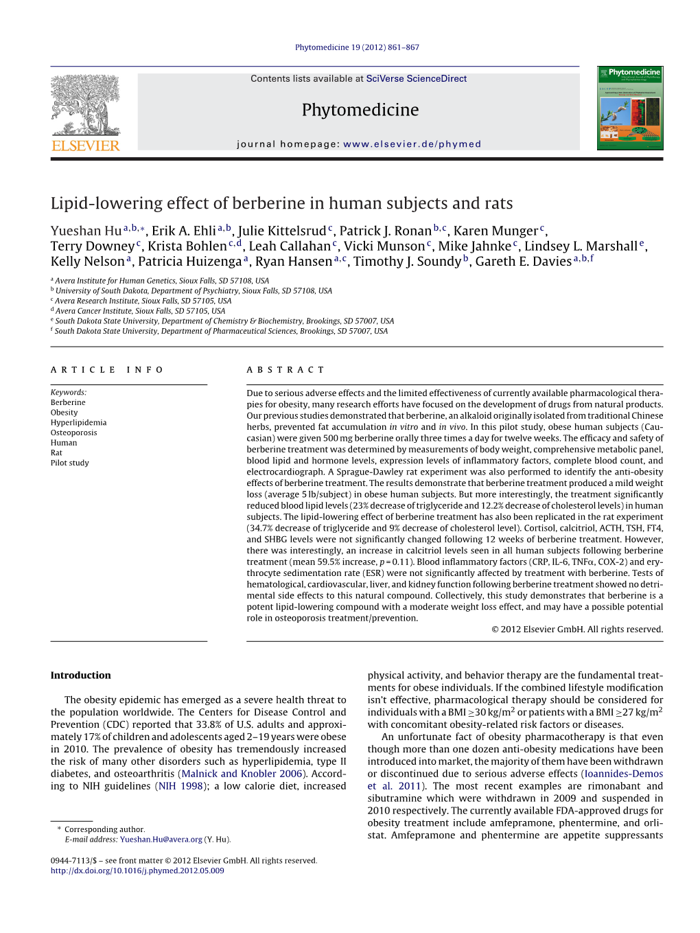 Lipid-Lowering Effect of Berberine in Human Subjects and Rats