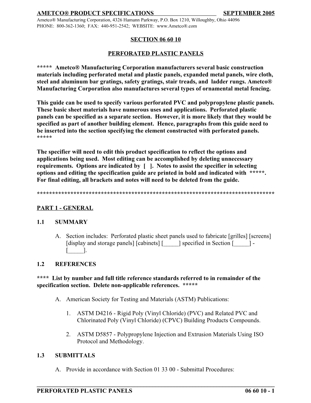 Ametco Product Specifications September 2005 s2