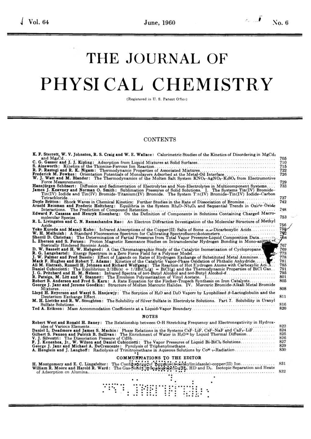 The Journal of Physical Chemistry 1960 Volume.64 No.6