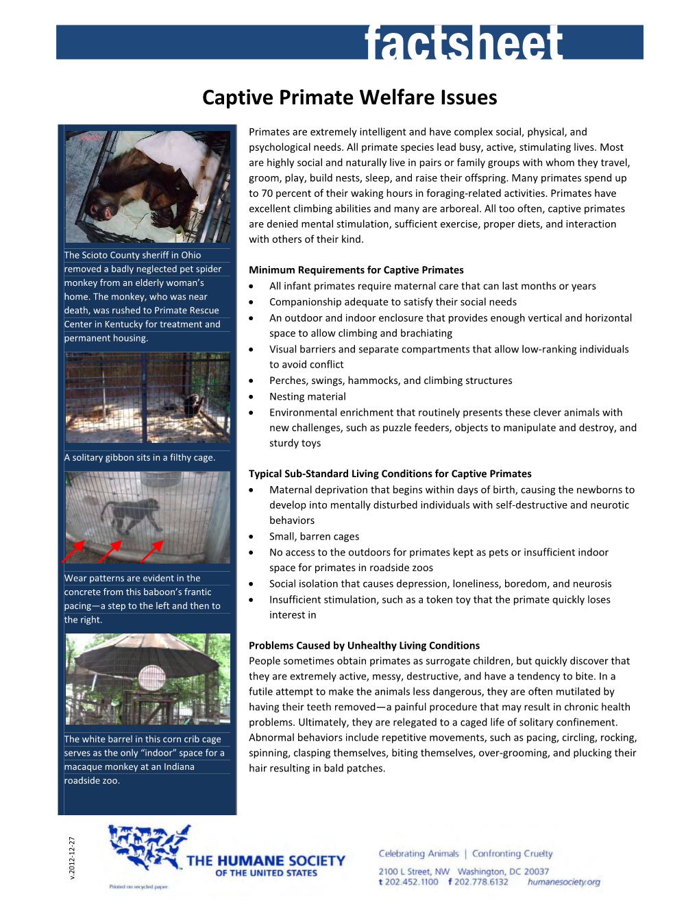 Factsheet: Captive Primate Welfare Issues