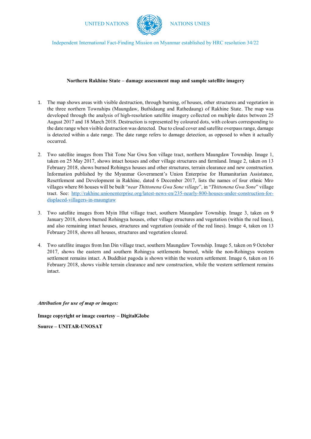 Northern Rakhine State – Damage Assessment Map and Sample Satellite Imagery