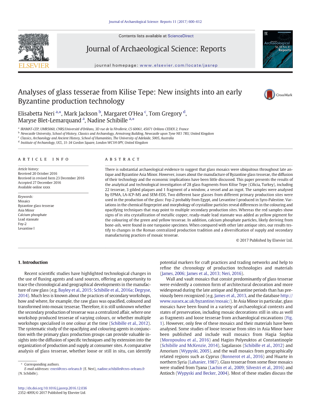 Analyses of Glass Tesserae from Kilise Tepe: New Insights Into an Early Byzantine Production Technology