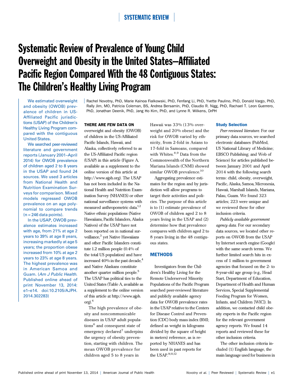 Systematic Review of Prevalence of Young Child Overweight And