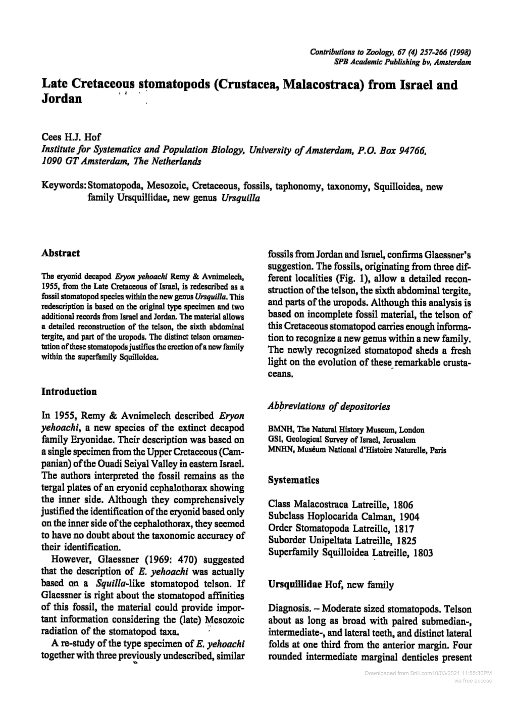 Late Cretaceous Stomatopods (Crustacea, Malacostraca) from Israel And