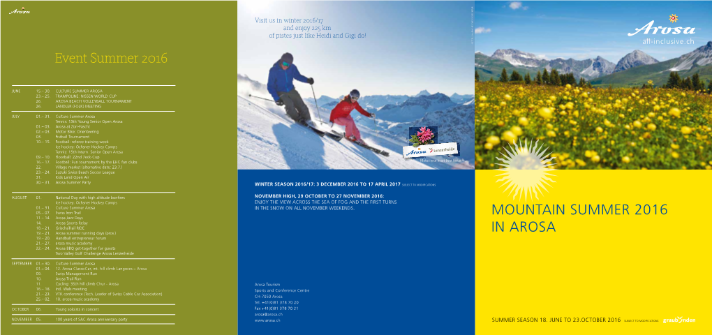 MOUNTAIN SUMMER 2016 in AROSA Event Summer 2016