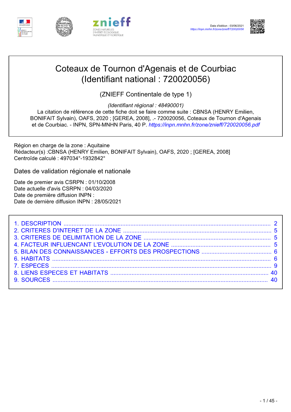 Coteaux De Tournon D'agenais Et De Courbiac (Identifiant National : 720020056)