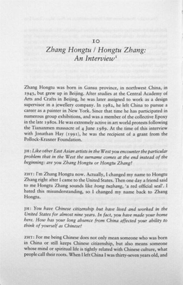 Zhang Hongtu / Hongtu Zhang: an Interview'