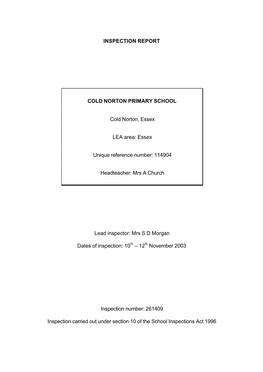 INSPECTION REPORT COLD NORTON PRIMARY SCHOOL Cold