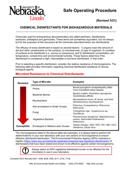 Chemical Disinfectants for Biohazardous Materials (3/21)