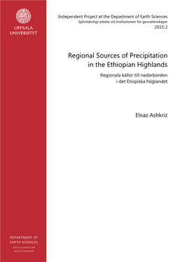 Regional Sources of Precipitation in the Ethiopian Highlands Regionala Källor Till Nederbörden I Det Etiopiska Höglandet