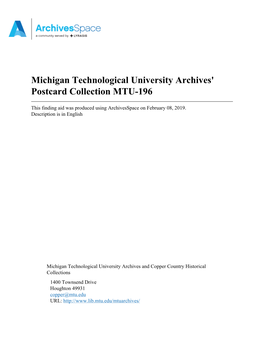 Michigan Technological University Archives' Postcard Collection MTU-196