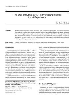The Use of Bubble CPAP in Premature Infants: Local Experience